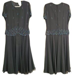 Tradition Beaded Formal Gown Blue Dress SZ 14